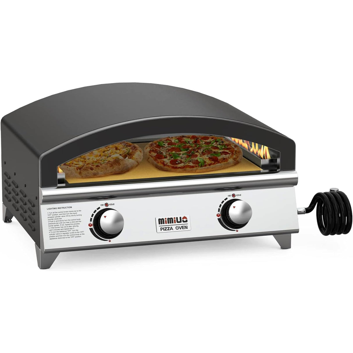 Mimiuo 25 Inch Outdoor Gas Pizza Oven, Portable Propane Pizza Oven with Large Baking Stone - Make 2 Pizzas At Once - Multifunctional Stainless Steel Grilling Stove to Cook Steak Meat Seafood Mimiuo