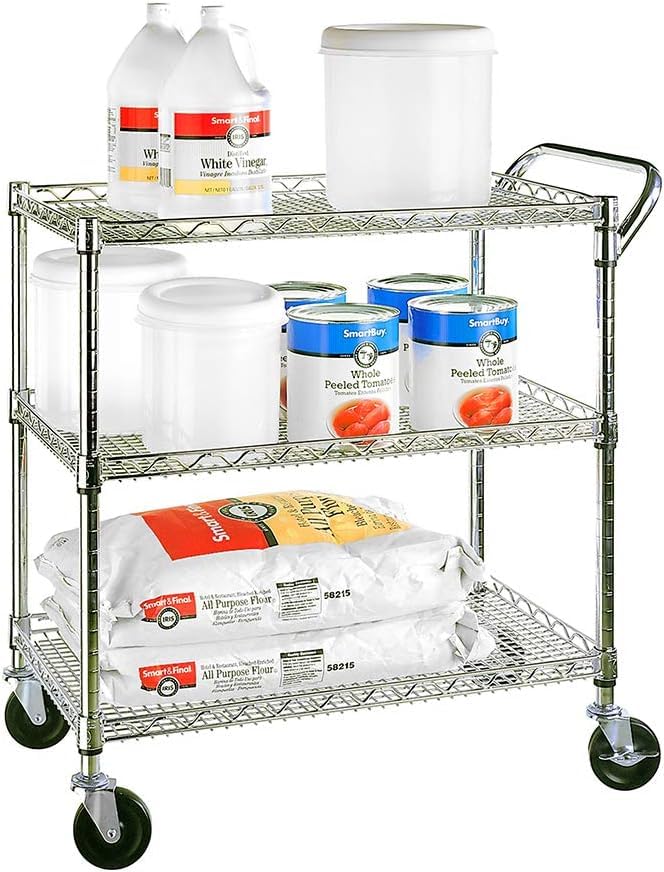 Seville Classics UltraDurable NSF Commercial Heavy Duty Metal Rolling Utility Cart, w/ Steel Shelves, Handle Bar for Restaurant, Garage, Warehouse, Kitchen, Office, Top Shelf (36"W x 18"D) Seville Classics