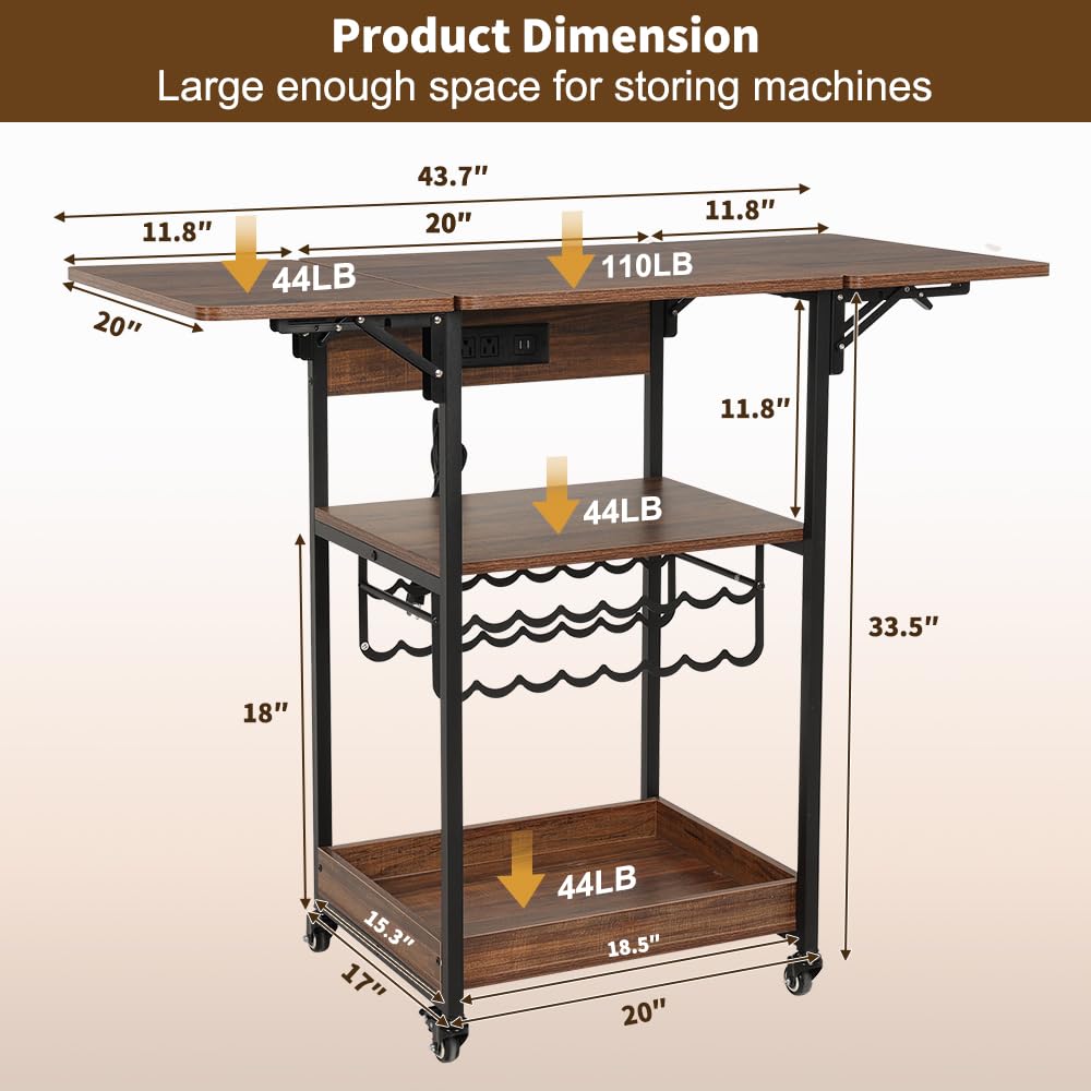 Kokorona Heat Press Table Stand with Vinyl Roll Holder & Charging Station, 3 Tier Heavy Duty Heat Transfer Machine Stand for Sublimation Print, Movable Rolling Metal Workbench with Folding Shelf Kokorona