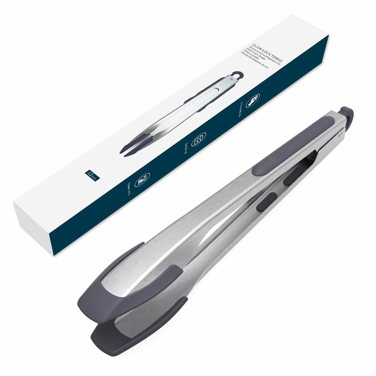 KITCHENDAO Tongs for Cooking with Silicone Tips 12 Inch, One-handed for Convenience, Soft-touch Handle, Silicone Tipped Stainless Steel Kitchen Food Grill BBQ Tongs for Non-stick Cookware Air Fryer KITCHENDAO