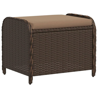 vidaXL Patio Stool with Cushion - Brown Poly Rattan Outdoor Ottoman Seating - Steel Frame - 22.8" x 18.1" x 18.1"