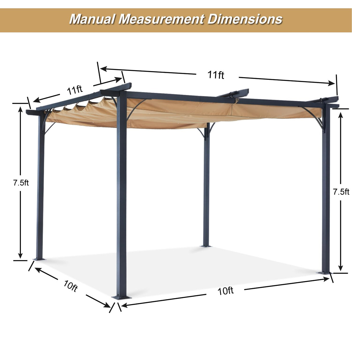Patio Pergola with Retractable Shade - ABCCANOPY 10x10 Outdoor Retractable Pergola with Sun Shade Aluminum Pergola Shelter for Garden, Deck, Lawn, Porch & Backyard (Khaki) ABCCANOPY
