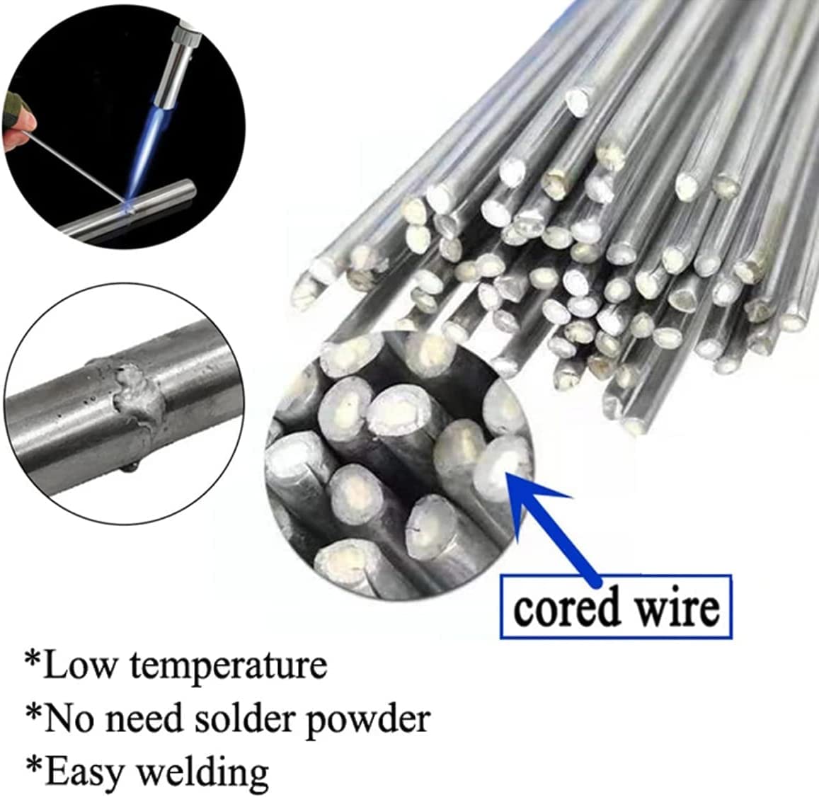 50 Pieces Flux Core Aluminum Rods Low Temperature Easy Melt Aluminum Welding Rods Welding Sticks AZB