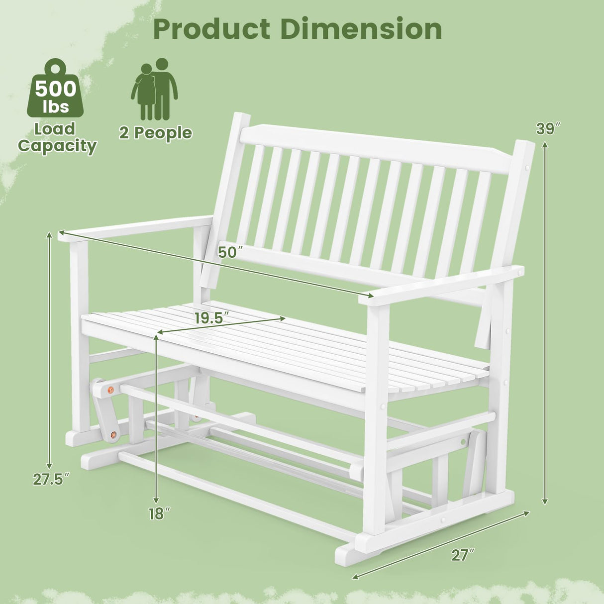 Giantex White Outdoor Glider Bench Chair for Two – Stylish & Sturdy Rocking Loveseat with Smooth Gliding Motion Giantex