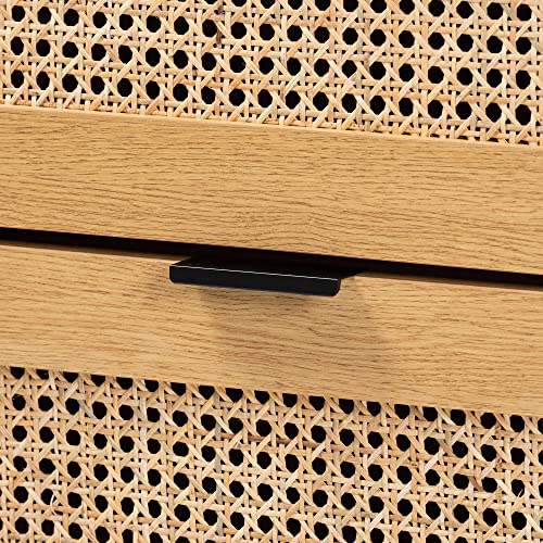 Baxton Studio Sawyer End Table, 6-Drawer, Oak Brown/Black Baxton Studio