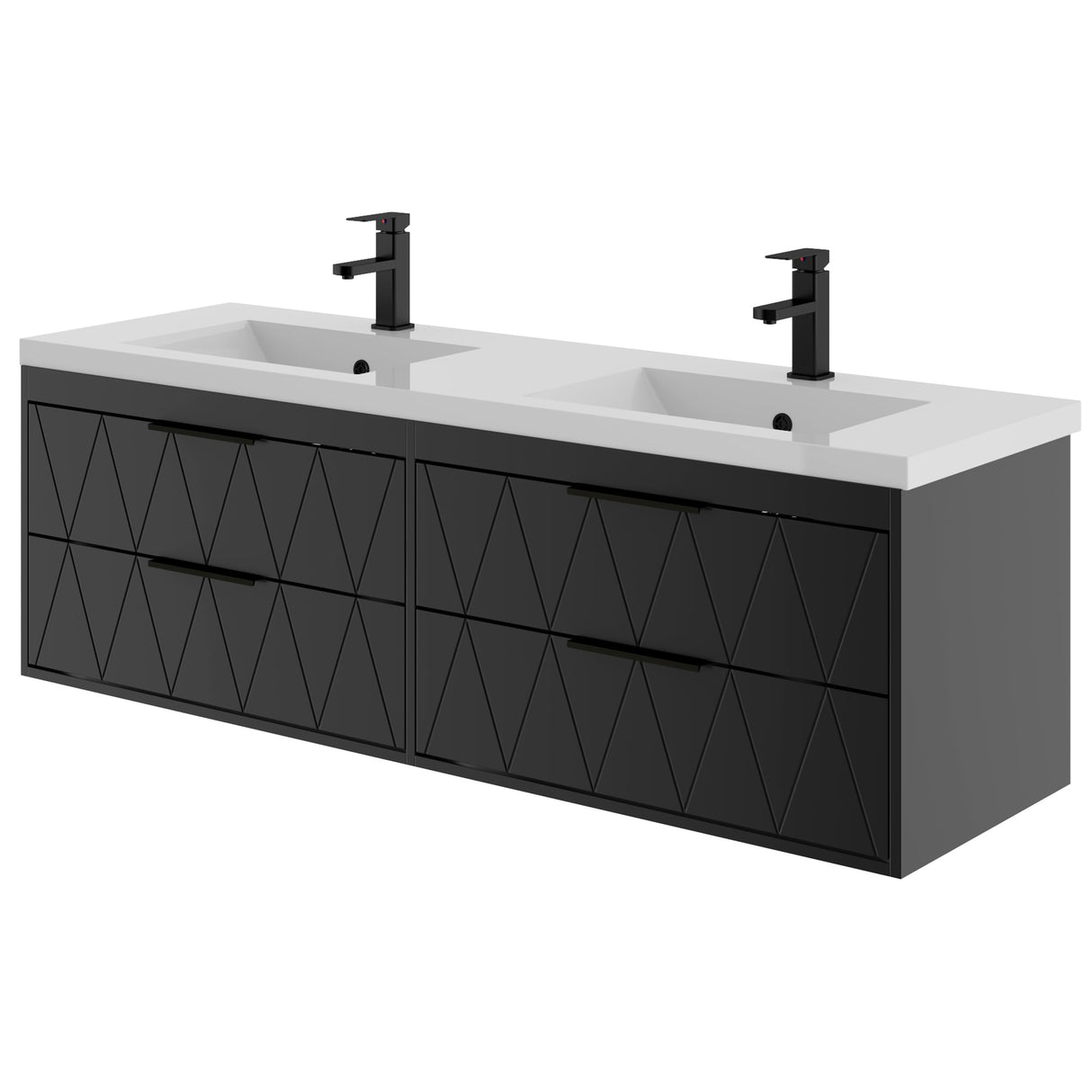 eclife 60" Bathroom Vanities Cabinet with Sink Combo, Wall Mounted Floating Cabinet W/Decor Line, Soft-Close System, 4 Extra Big Drawers, Matte Black Faucet, Black eclife