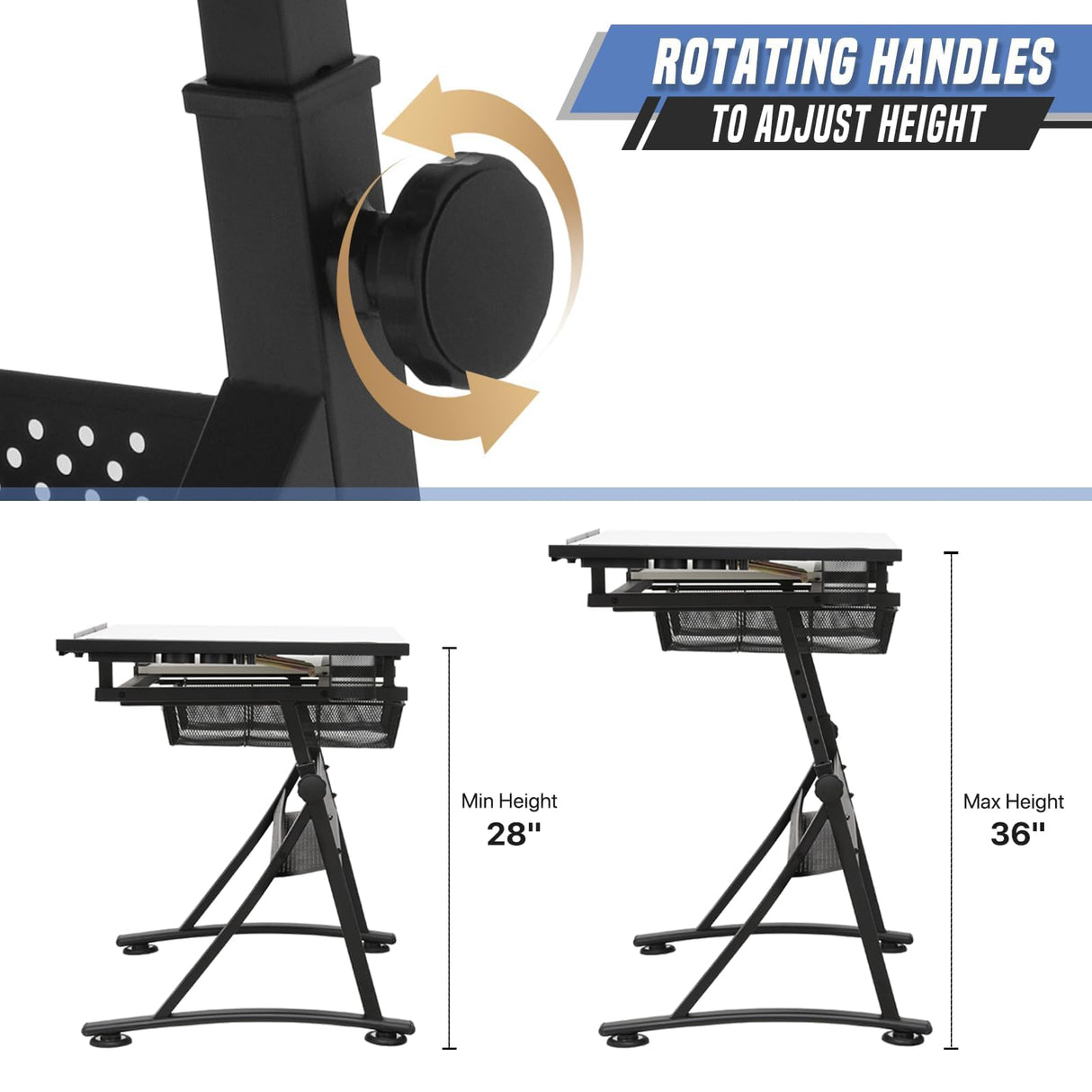 SFIHOME Drafting Table with Height Adjustable Wood Top, Drawing Table with Storage Drawers, Extendable Design, Art Desk Ideal for Drawing, Painting, Writing, Home Office, White SFIHOME