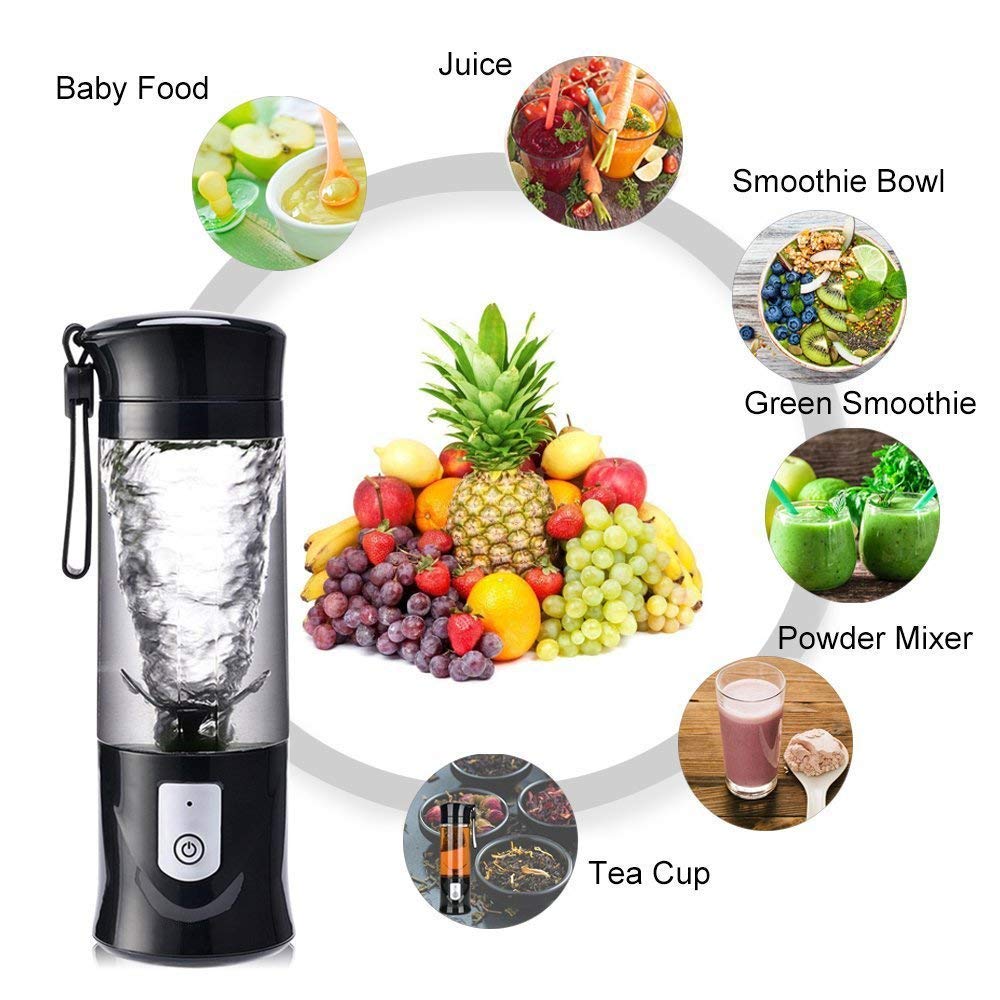Portable Blender,Toycol Mini Personal Size Blenders for Smoothies and Shakes,USB Travel Juicer Cup Fruit Juice Mixer with 6 Updated Blades,usb Blender 13.5Oz Bottle (Black) Toycol