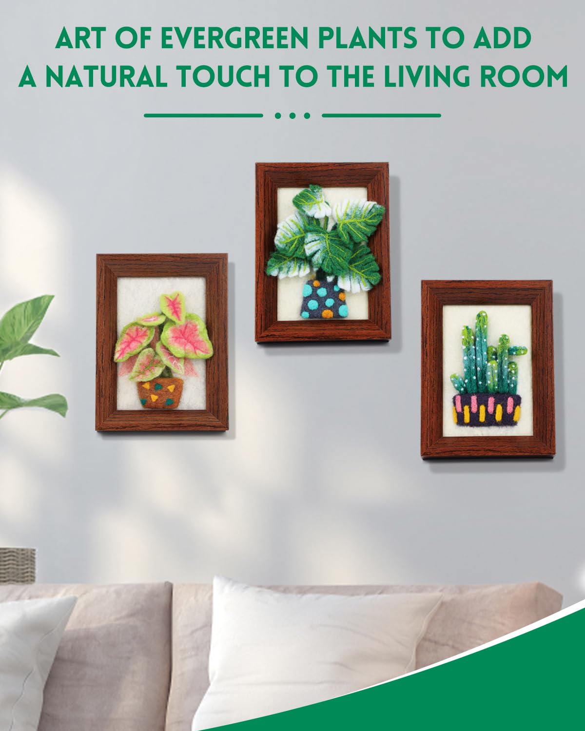 OEHPICC Needle Felting Kits for Beginners Adult, Wool Felting Kit with Frame & Tools, Needle Felt Painting Kit Includes Felting Needles, Fabric Sheet, Instructions (3 Potted Plants) OEHPICC