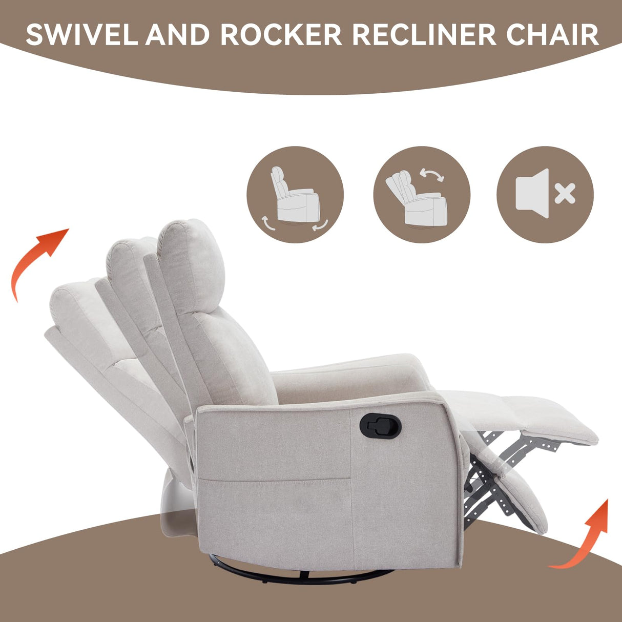 PELUMY Rocker Recliner Chair with Heat Massage - Manual Swivel Recliner for Living Room and Bedroom, 8 Vibration Points, Lumbar Heat, Glider Rocking Chair for Adults (Beige) PELUMY