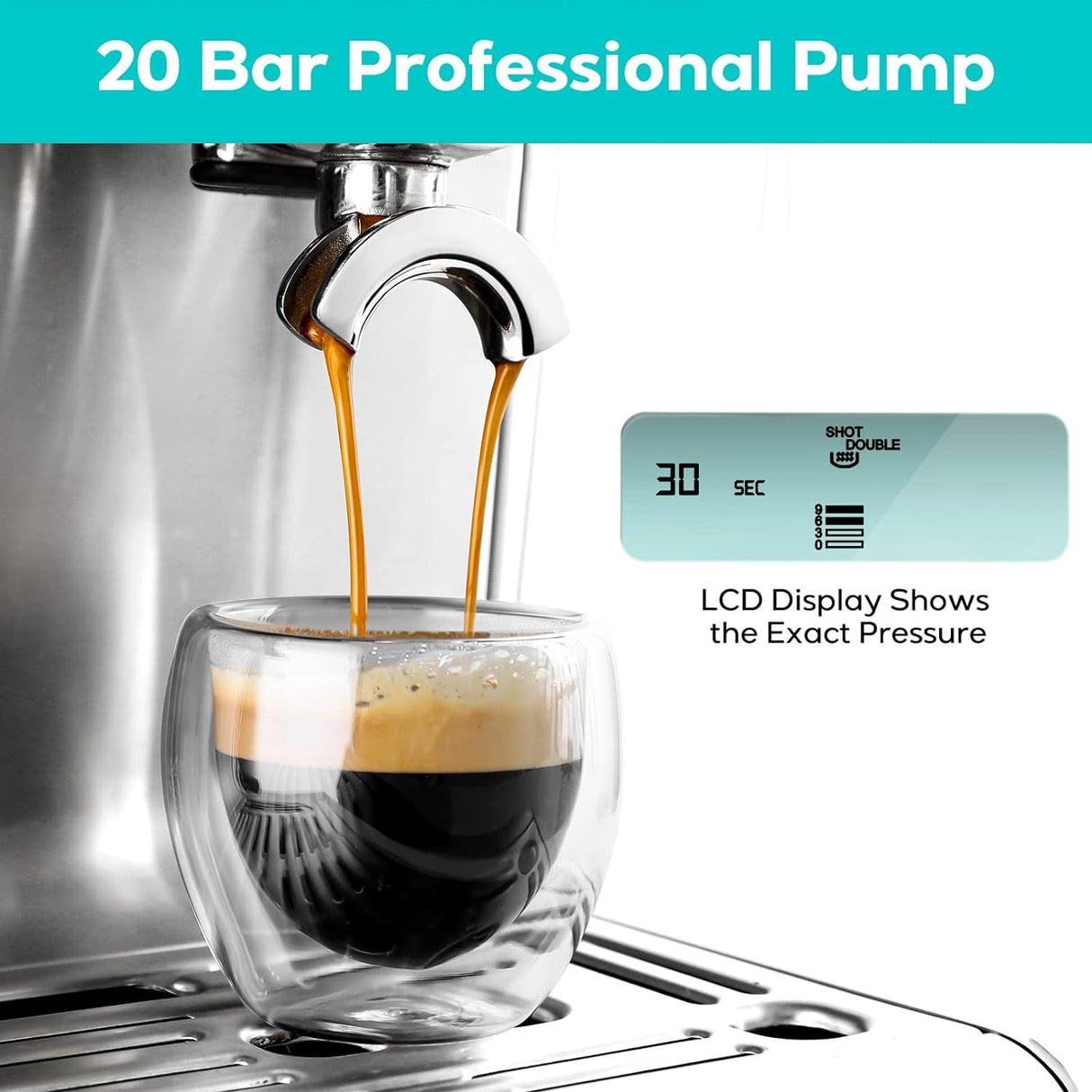 CASABREWS Espresso Machine with Grinder, Professional Coffee Maker with Milk Frother Steam Wand, Barista-Quality Cappuccino Latte Machine with LCD Display, Great for Coffee Enthusiasts CASABREWS