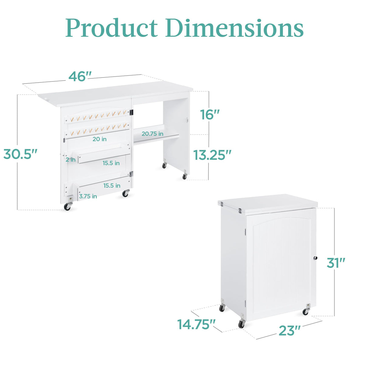 Best Choice Products Folding Sewing Table Multipurpose Craft Station & Side Desk with Compact Design, Wheels, Shelves, Storage Trays, Pegs, Magnetic Doors, Metal Doorknobs - White Best Choice Products