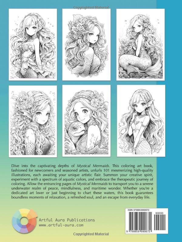 101 Mystical Mermaids: Coloring Escape for Teens and Adults – Dive into Stress Relief, Mindfulness, and Art Therapy Book (Enchanted Kingdoms Coloring ... of Elves, Fairies, Mermaids, Manga and Anime) WoodArtSupply