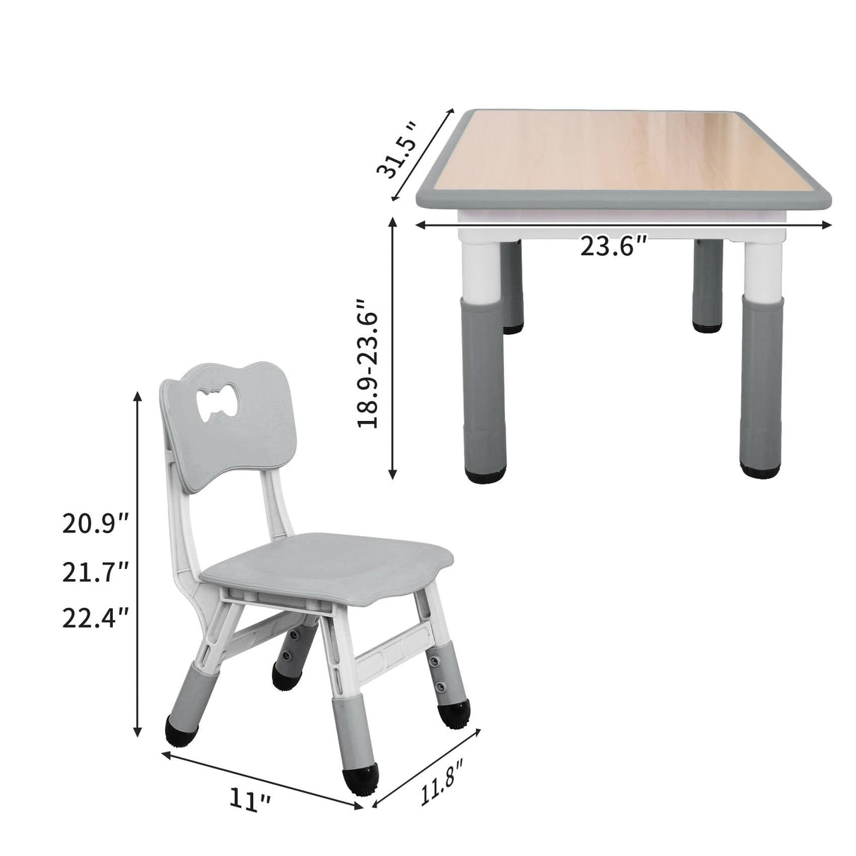 UNICOO Kids Table and Chairs Set, Height Adjustable Toddler Study Table and Chairs, Arts & Crafts Table, Suitable for Ages 2-10, Childrens Activity Table, Preschool Furniture (BY-60-MGY) UNICOO