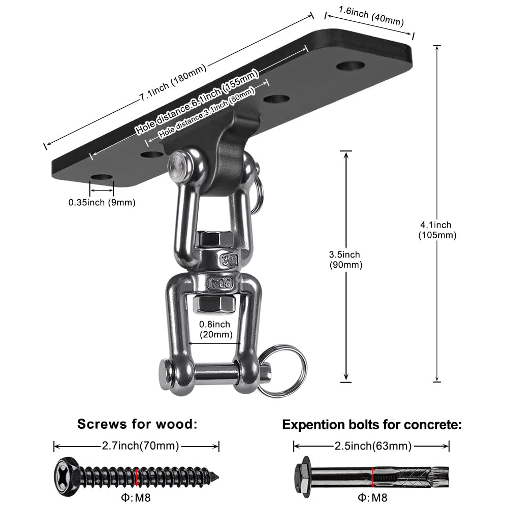Dolibest Heavy Bag Hanger,Wall Ceiling Mount Hook 360° Rotation Wood Beam Holder Body Weight Strength Training Systems, Aerial Yoga Swing & Hammock, Resistance Band for Wooden Sets(600 LB Capacity) Dolibest