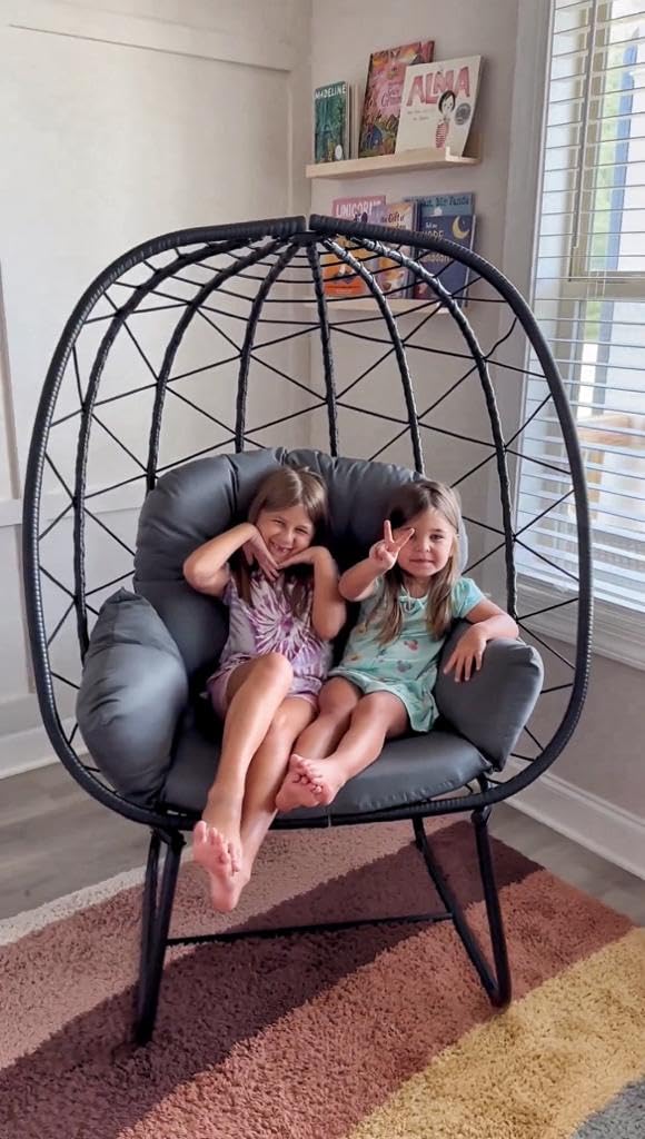 YITAHOME Egg Chair with Stand Outdoor Indoor Egg Lounge Chair with Cushion Wicker Chair PE Rattan Chair Included for Patio, Garden, Backyard, Porch, Gray YITAHOME