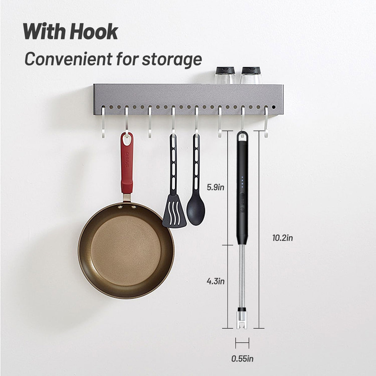 VEHHE Electric Lighter with 360° Flexible Neck, Flameless Windproof Long Candle Lighter with Led Battery Display, USB C Rechargeable Lighter with Hanging Hook for Gifts BBQ Fireworks (Black) VEHHE