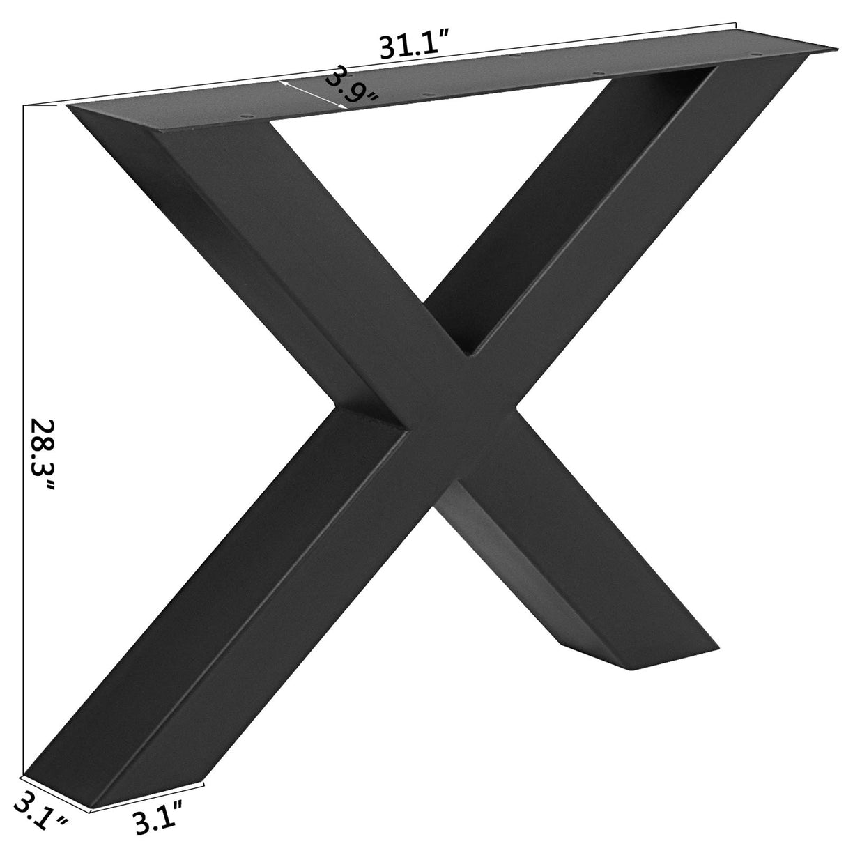 VEVOR Set of 2 Steel Table Legs, 28 Height 31 Wide Dining Table Legs,Heavy Duty 3.1" Square Box Section X Frame Table Legs,28x31x3.1 Inch Black Color Industrial Country Style Metal Dining Legs VEVOR
