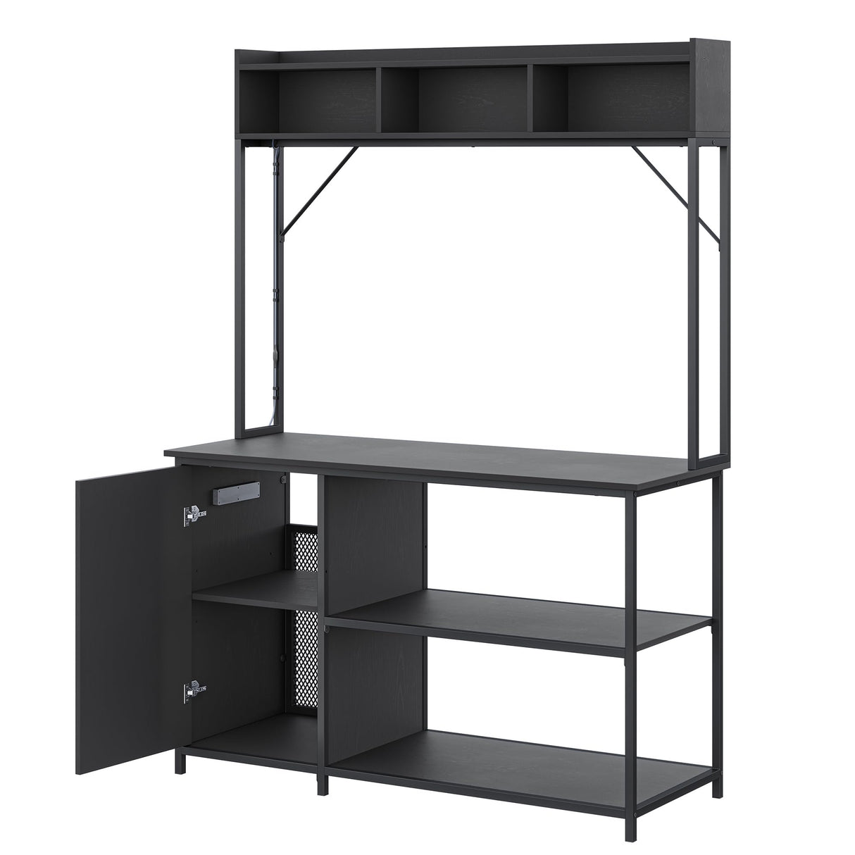 BELLEZE 55-90 Gallon Aquarium Stand with LED Lights, Fluted Cabinet For Fish Tank Accessories Storage, Heavy Duty Metal & Power Outlets, 1200 LBS Capacity, Turtle Tank Reptile Terrarium, Black Ebony BELLEZE