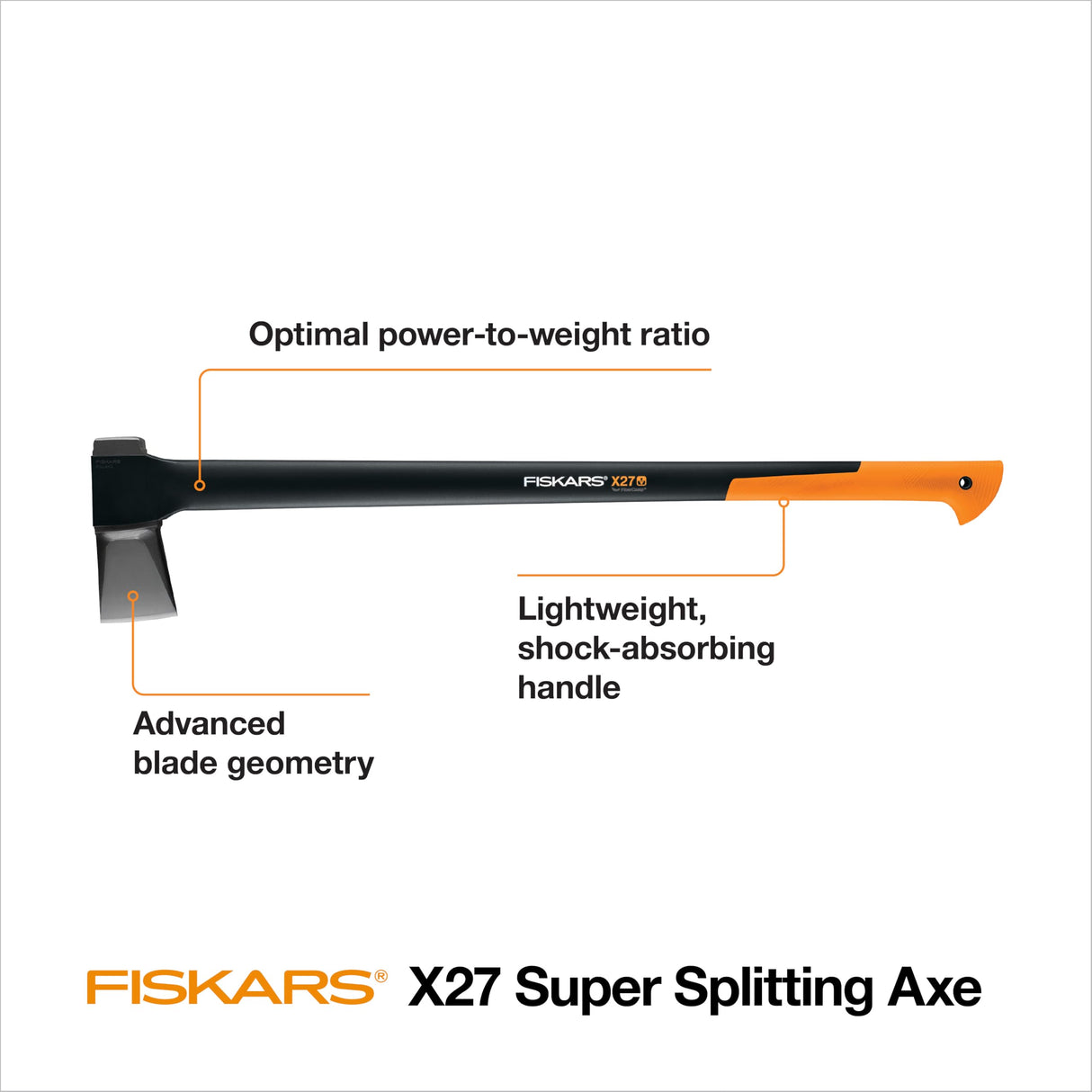 Fiskars X27 Super Splitting Axe, 36" Wood Splitting Axe for Medium to Large Size Logs with Shock-Absorbing Handle, Split Firewood, Forged Steel Blade, Bushcraft Gear and Camping Hatchet Fiskars