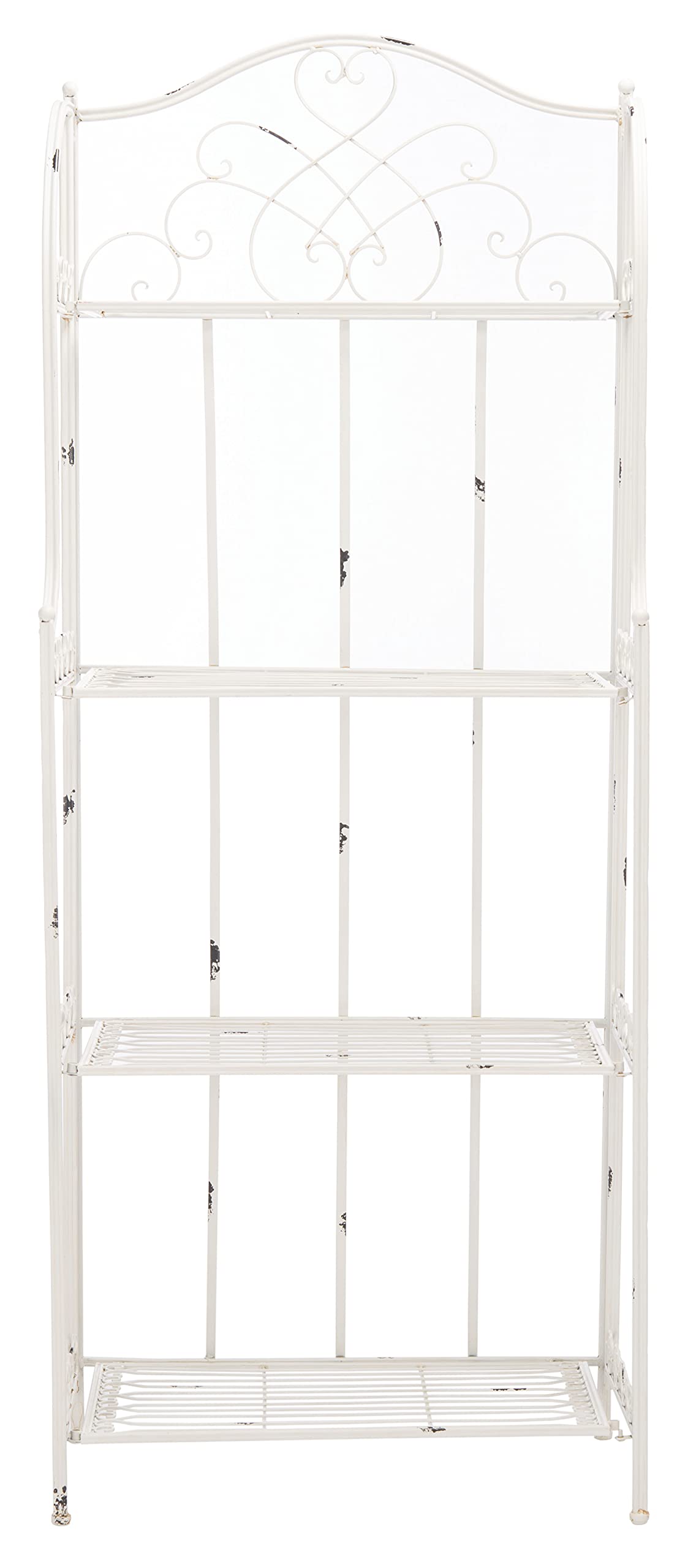 Safavieh PAT5014B Outdoor Collection Amaris Antique White Wrought Iron 4-Tier Bakers Rack Safavieh