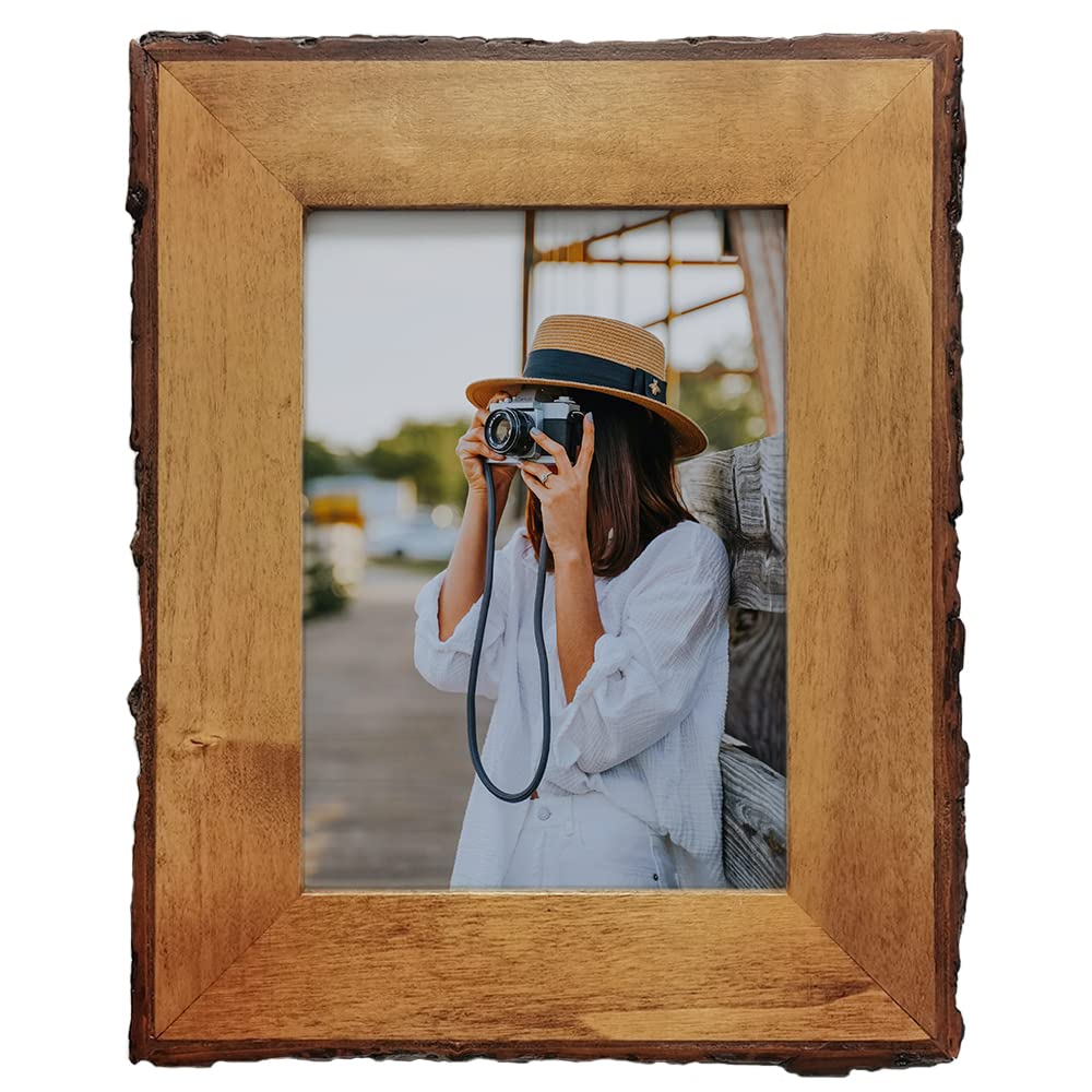 Eosglac 5x7 Live Edge Picture Frame, Rustic Wood Photo Frames Farmhouse Decor for Tabletop or Wall Display, Natural Brown Eosglac