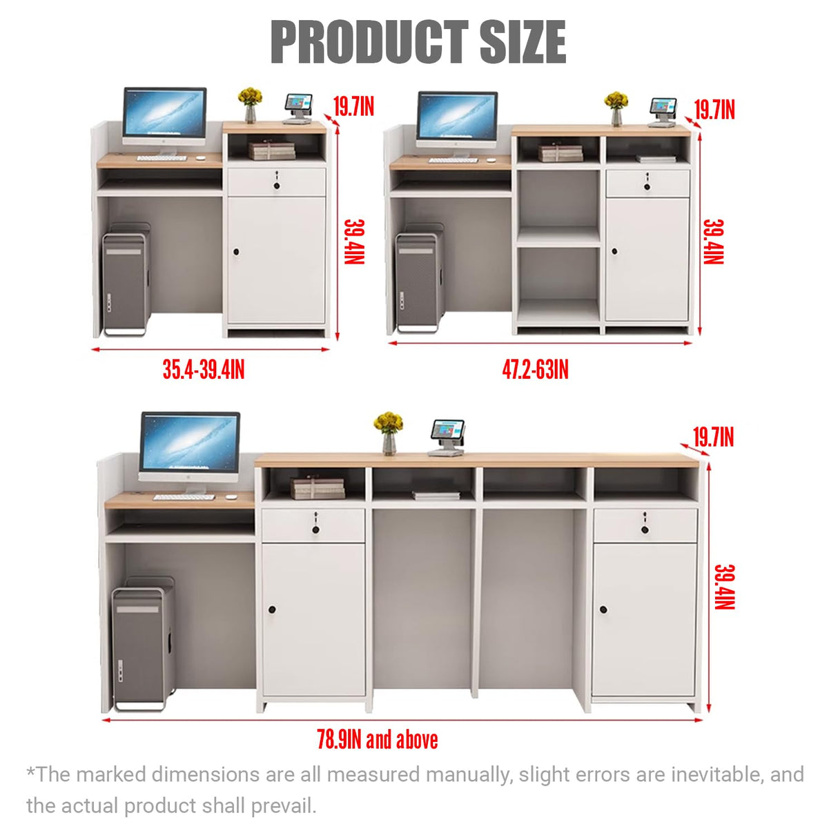 Reception Desk with Counter, L 35.4-74.8'' , Modern Front Desk Reception Counter, Solid wood ecological board, large storage space,with Storage Drawers, front office desk for Salon, Office, Lobby EQWZUPD
