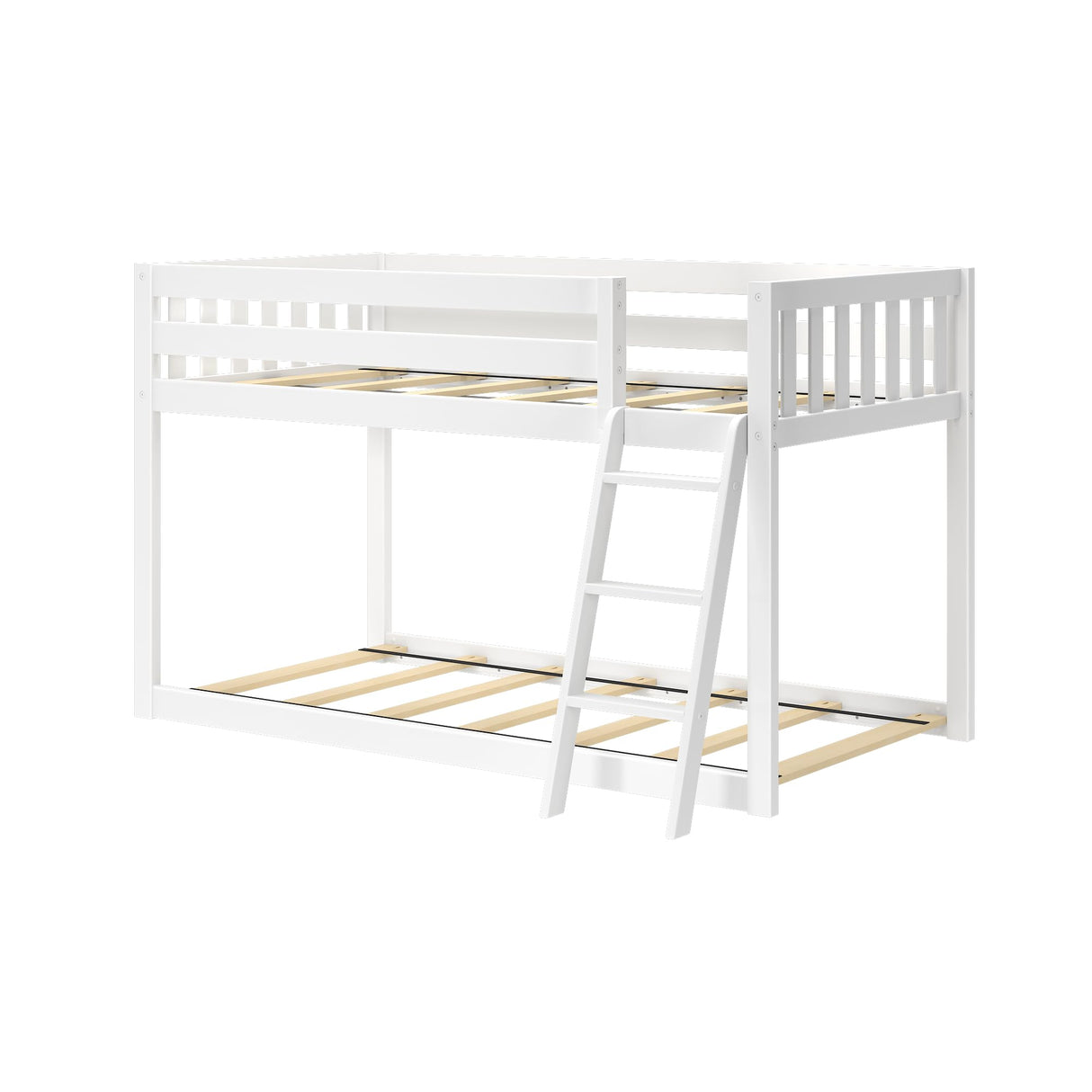 Max & Lily Fundamental Twin Low Bunk Bed, Kids Solid Wood Modern Bed Frame with Strong Wooden Slats, Non-Toxic Finishes, High Weight Capacity, White Max & Lily
