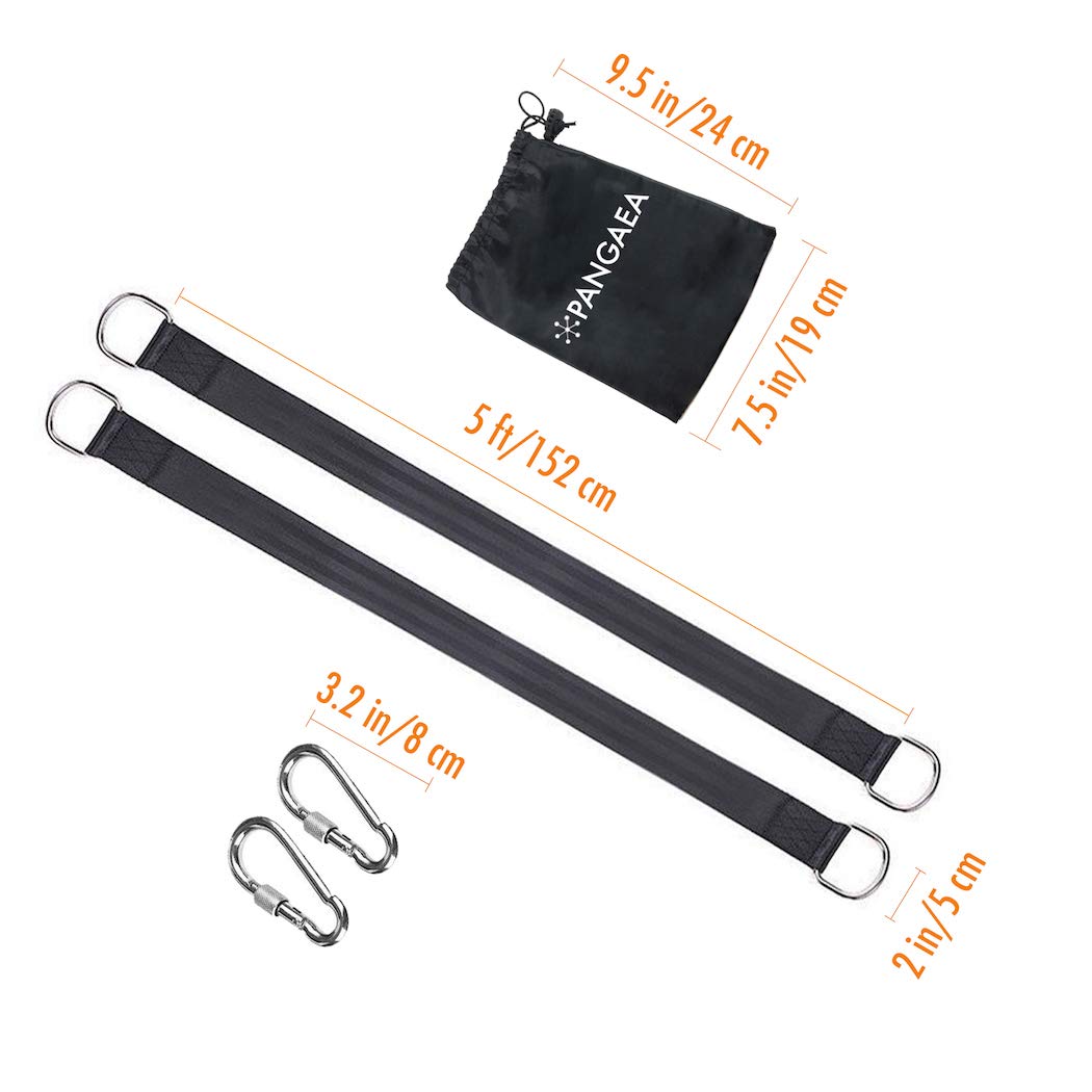 Tree Swing Hanging Straps Kit, Heavy Duty Holds 2200LBS 5FT Extra Long, with Safer Lock Snap Carabiners & Carry Pouch Bag PANGAEA