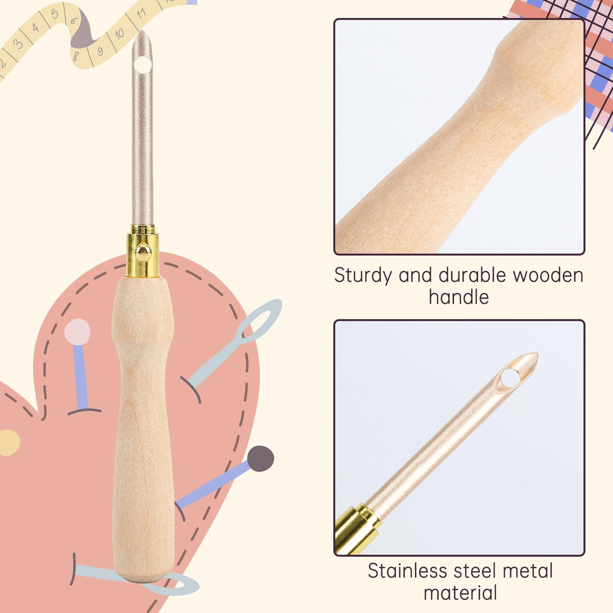 AUGSUN 13Pcs Punch Needle Kit, Punch Needle Tool Adjustable Punch Needle Embroidery Kits Wooden Handle Embroidery Pen for Embroidery Floss Cross Stitching Beginner AUGSUN