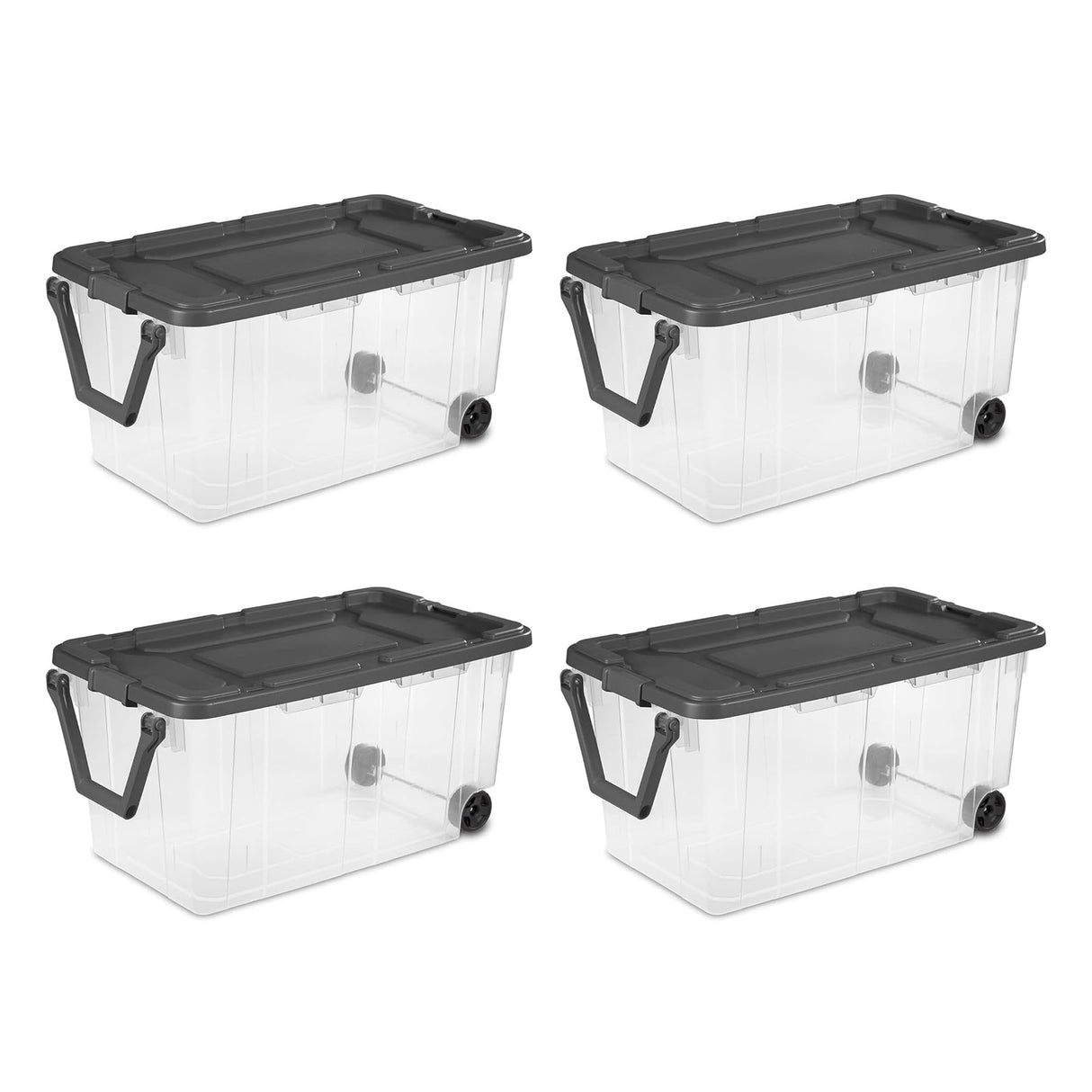Sterilite 4-Pack Modular Stacker Box, Durable Clear Plastic Storage Bins with Latching Lids, 160 Quart - Stackable Organizing Container Boxes for Closet, Bathroom, and Office Sterilite