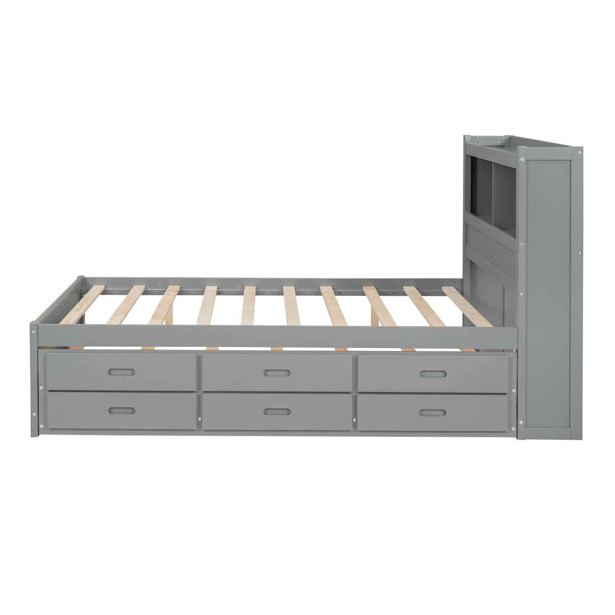 Harper & Bright Designs Full Size Platform Bed with Trundle, Drawers and Bookcase Headboard with USB Plugs, Hardwood Full Size Bed Frame, No Box Spring Needed - Gray Harper & Bright Designs
