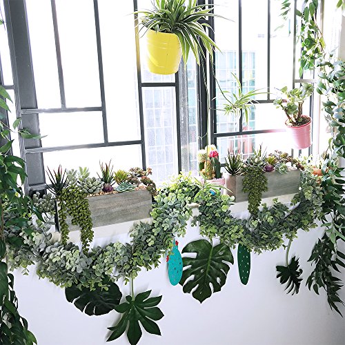 Supla Artificial Potted Succulents Plants Arrangement Fake Succulent Plants in Rectangular Wooden Pot Arrangement for Table Centerpiece Windowsill Greenery Decor Supla