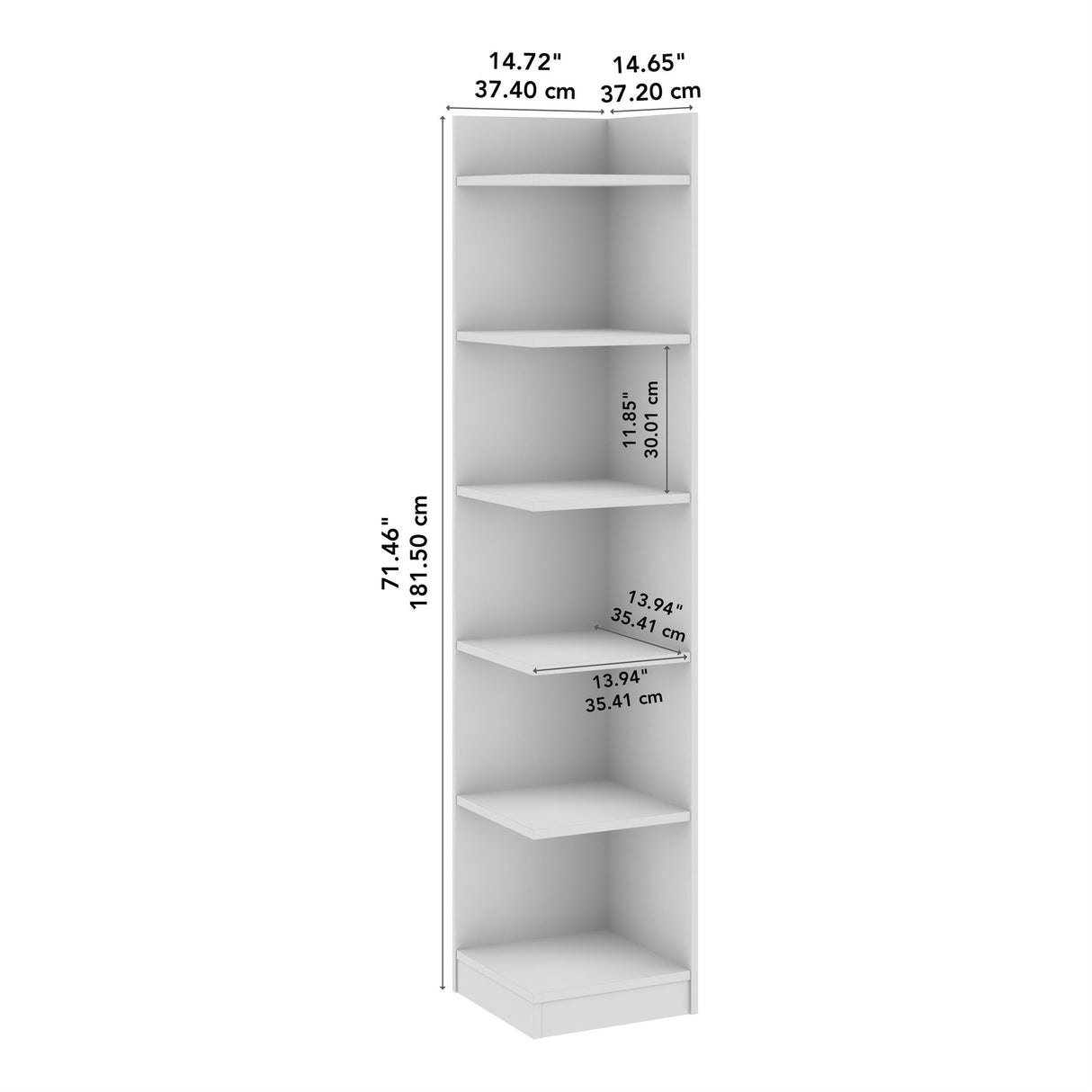 Bush Home Universal 15W Tall Corner Bookshelf in White, 6 Shelf Narrow Bookcase for Home Office Storage or Living Room Organization Bush Home