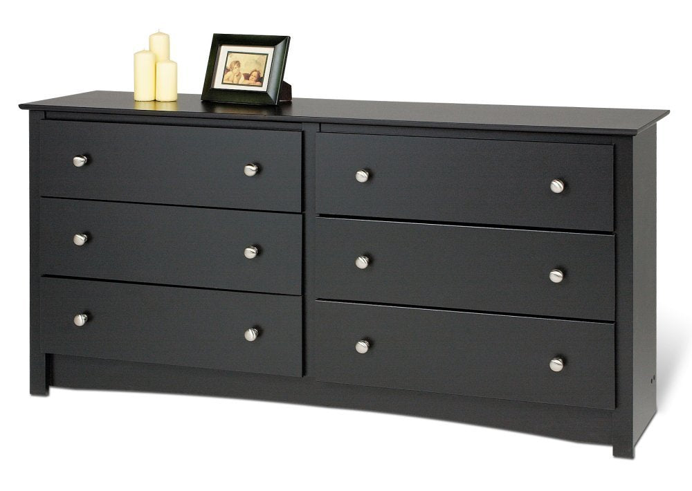 Prepac Sonoma Bedroom Furniture: Black Double Dresser for Bedroom, 6-Drawer Wide Chest of Drawers, Traditional Bedroom Dresser, BDC-6330-V, 59"W x 16"D x 29"H Prepac