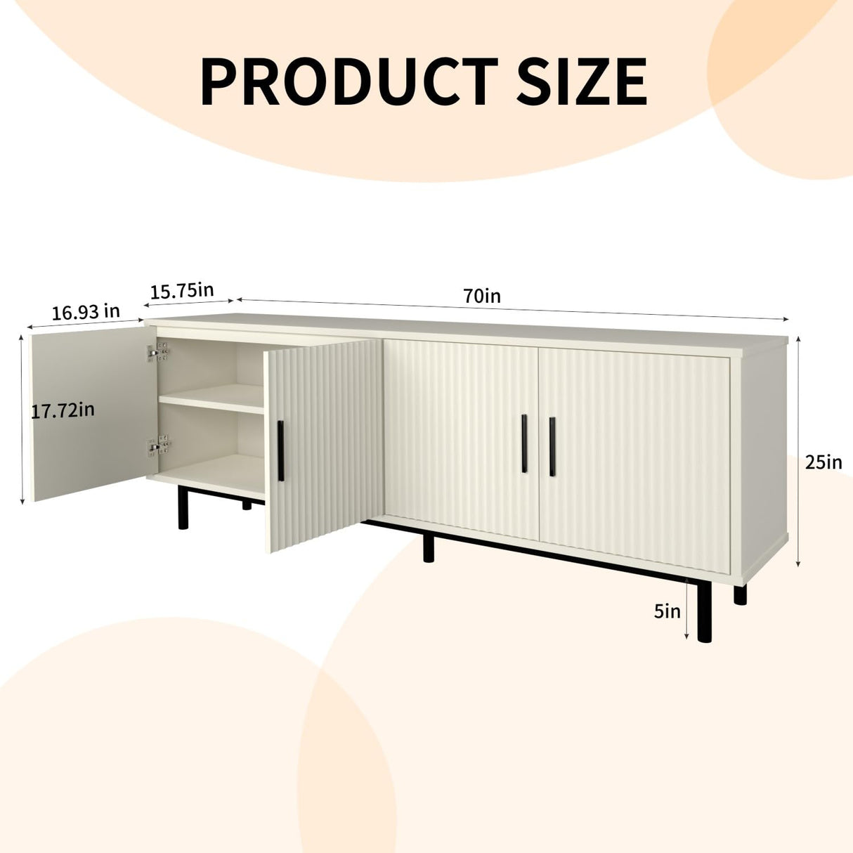 MUUEGM 70" Fluted TV Stand for TVs up to 80 Inches, Entertainment Center with Storage, Adjustable Shelf, Modern TV Console for Living Room and Bedroom, 70" W x 15.75" D x 25" H, White MUUEGM