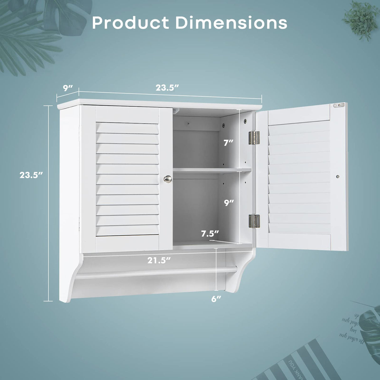 Tangkula White Wall Mounted Bathroom Storage Cabinet with Adjustable Shelves and Double Louvered Doors Tangkula