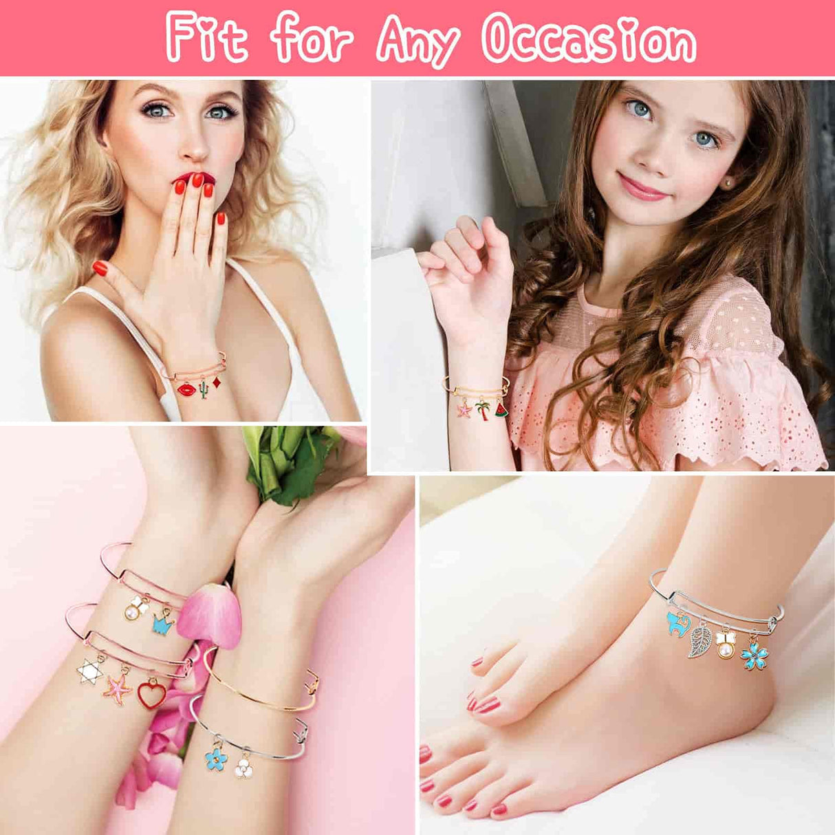 Thrilez 300Pcs Charm Bangle Bracelets Making Kit with Expandable Bangles, Charms, Jump Rings and Pliers for Jewelry Making Bangle Bracelets (with Gift Box and Tools) Thrilez