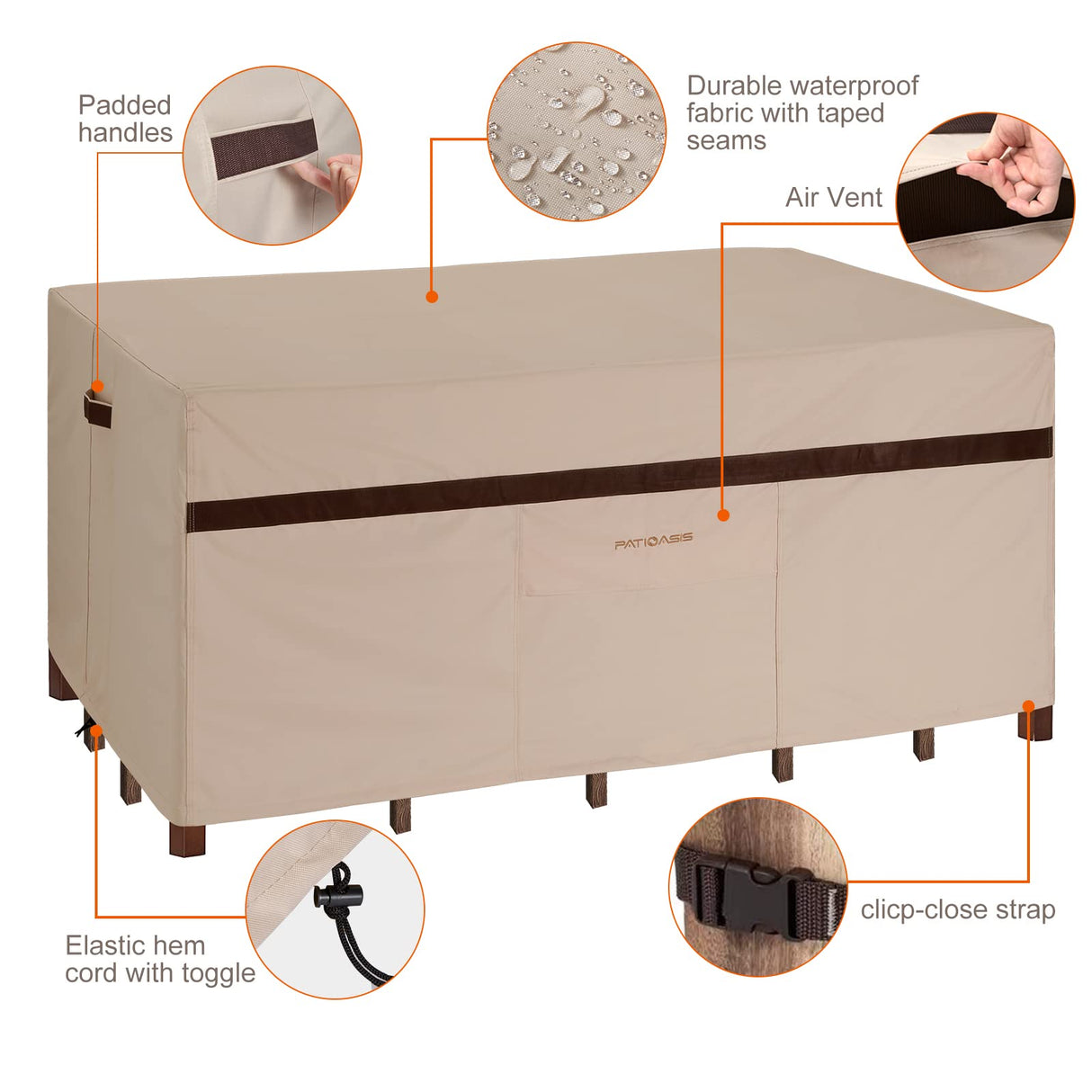 Patio Rectangular Table and Chair Set Cover 109''L Waterproof Outdoor Furniture Covers 600D Durable UV Resistant Windproof Large Lawn Patio Dining Oval Table and Chair Covers High Top Table Cover PATIOASIS