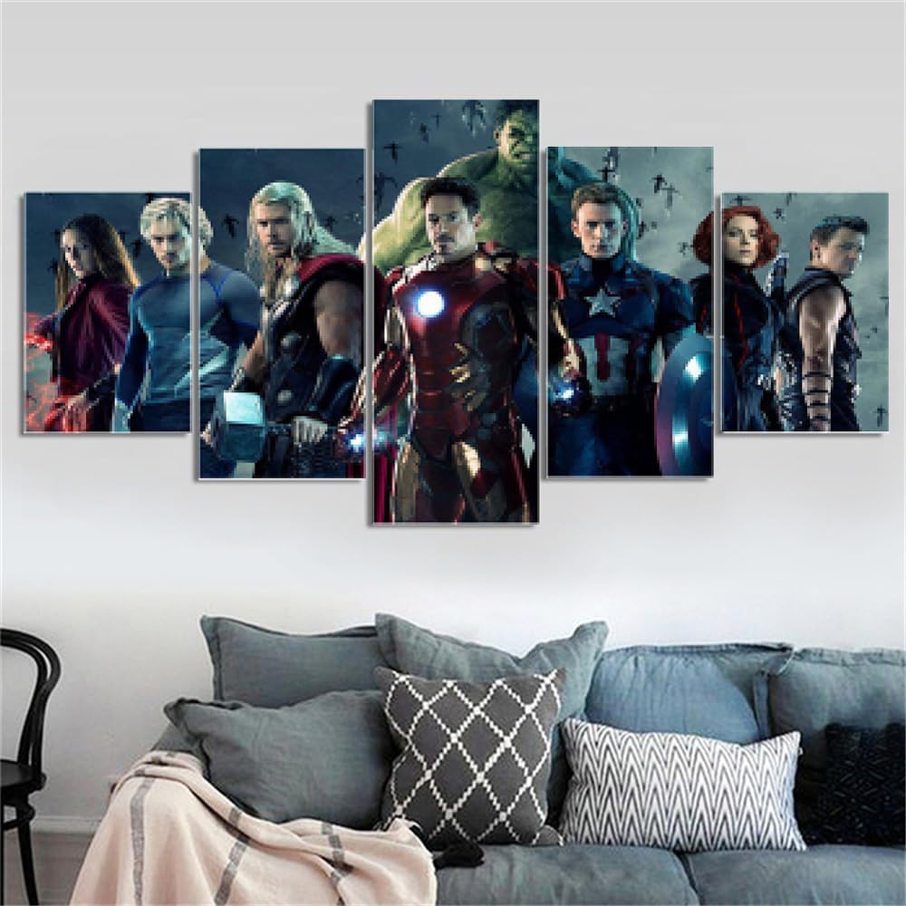 GOJOSOWIN DIY 5D Diamond Art Kit for Adult Kids, Super Hero Captain Iron Superhero 5 Pieces Full Drill Embroidery Cross Stitch Picture Supplies Arts Craft for Home Wall Decor Paint 17.7x37.4 inch GOJOSOWIN