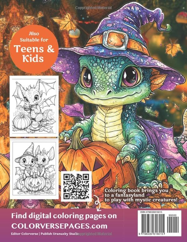 Witch's Baby Dragons: Fantasy Coloring Book for Adults and Teens, Kids ages 9-12 (Spooky, Cute & Kawaii Halloween Pumpkin Adventure in Fantasyland) WoodArtSupply