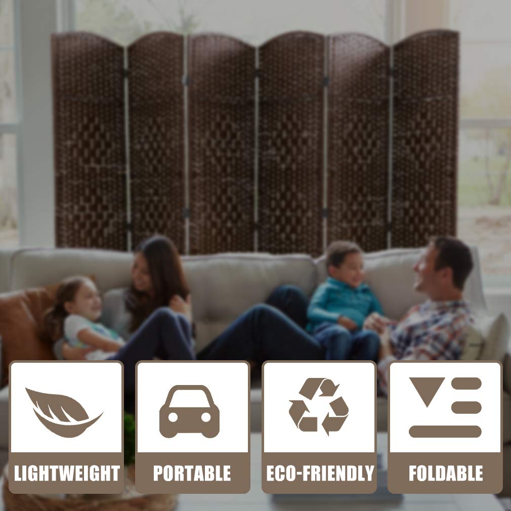 Room Divider 6 Panel Folding Privacy Divider 6 Ft Indoor Wall Divider Portable Partition Wood Screen, Brown FDW