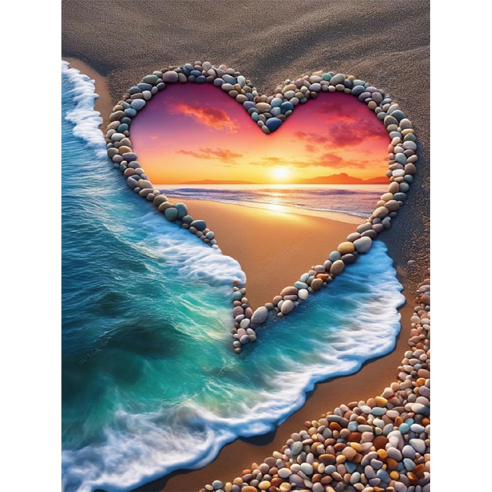 STGLCR Beach Diamond Painting Kits for Adults, 5D Love Diamond Art Kits for Beginners, DIY Full Round Drill Paint by Diamonds,Sunset Diamond Art Kits Diamond Dots Home Wall Decor 12 x 16 Inch STGLCR