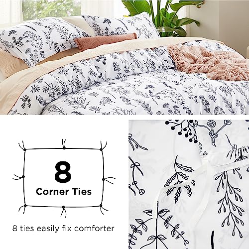 Bedsure Twin/Twin XL Duvet Cover - Reversible White Duvet Cover Set with Zipper Closure, 2 Pieces Cute Floral Patterned Bedding Set with 8 Corner Ties and 1 Pillow Sham Bedsure