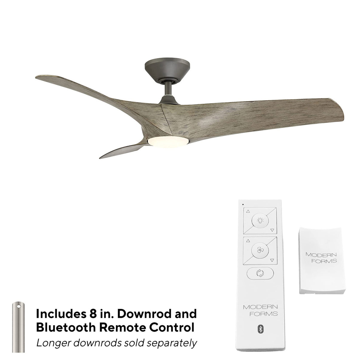 Zephyr Smart Indoor and Outdoor 3-Blade Ceiling Fan 52in Graphite Weathered Wood with Adjustable CCT 2700K-3000K-4000K-5000K LED Light Kit and Remote Control works with Alexa, and iOS or Android App Modern Forms