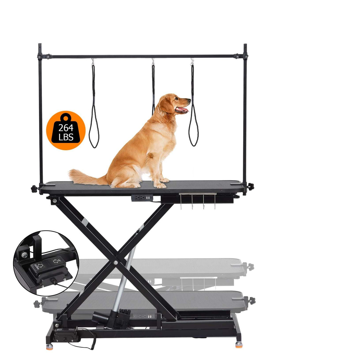 Upgrade 47"Electric Grooming Table, Large Height Adjustable, Heavy Duty Collapsible Dog Grooming Station with Overhead Arms, Noose, Maximum Capacity Up to 264lbs, Black Garvee