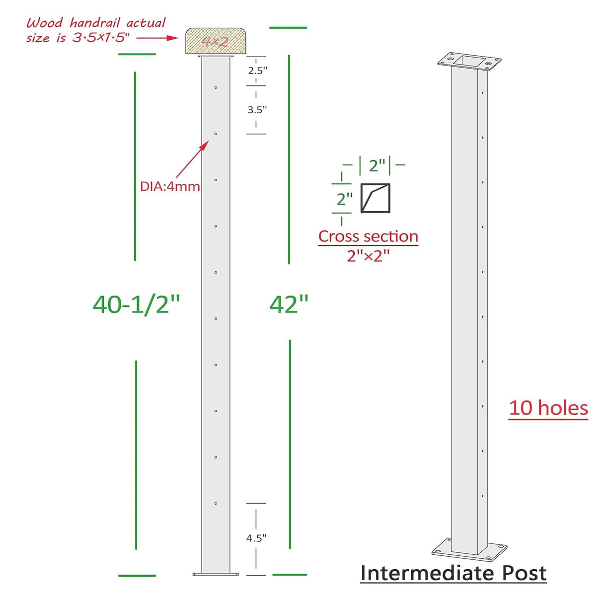 Deck Man 2Pack Deck Railing Posts Stainless Steel Cable Railing Post(2"×2") with 1/8 Cable Railing Kit, Level drilled (2, Black, 40.5 inch) Deck Man