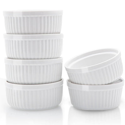 Nuwave Ceramic Ramekins 8 oz, Set of 6, Elegant Classic Style for Baking Souffles, Creme Brulées, Custards, Puddings, 4.3” Wide & 2” Tall, Microwave, Oven & Dishwasher-Safe, Ivory White (6)