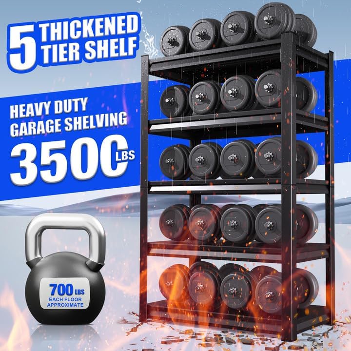 TXTDPL 59" W Storage Shelves, 5-Tier Garage Shelving, 3500 lbs Heavy Duty Garage Shelves, Adjustable Shelving Unit|Easy Assembly, for Workshop, Basement, Warehouse, 19.7" D x 59" W x 72" H, Black TXTDPL