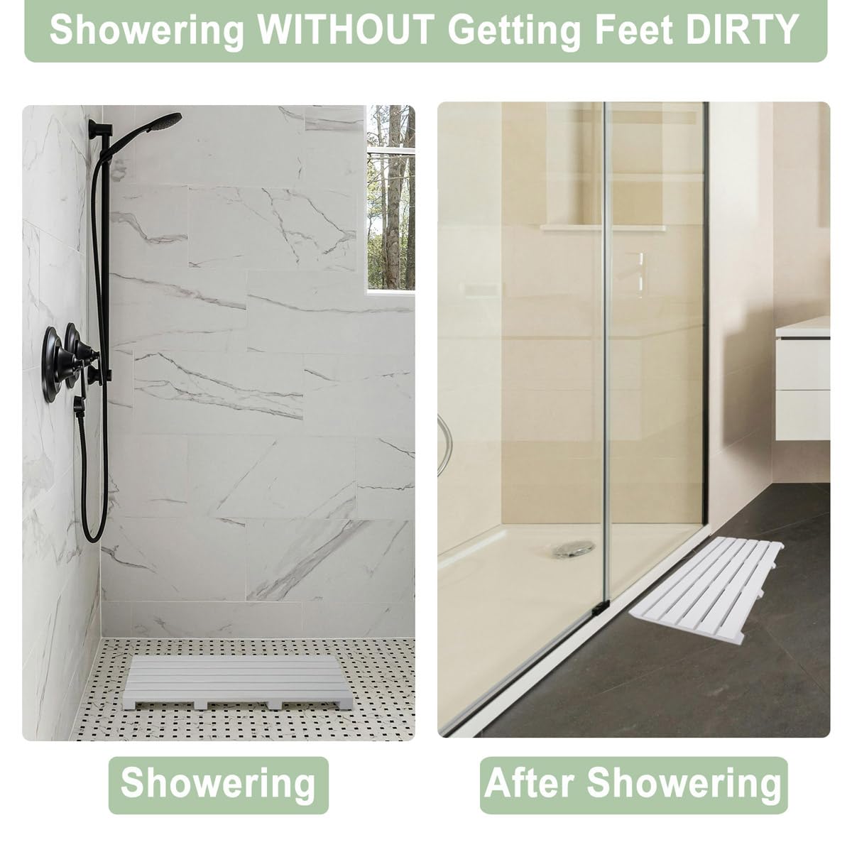 Non-Slip Bath Bamboo Shower Mat - Bathroom Floor Rug for Spa Sauna Pool Indoor Outdoor Bath Bathtub Entryway - Easy Maintenance & Portable baqor